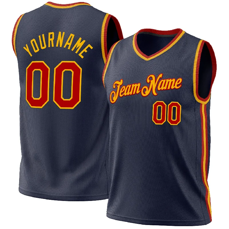 Retro Custom Basketball Jersey-Custom Navy Red-Gold Authentic Throwback Basketball Jersey