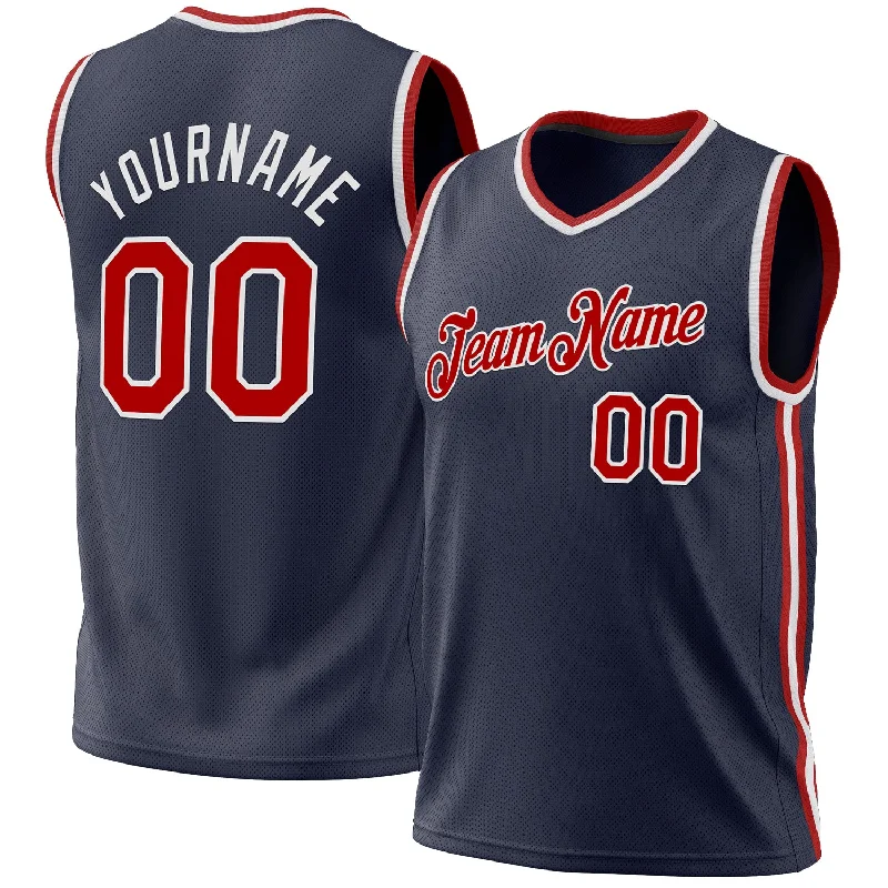 Basketball Jersey for School Teams-Custom Navy Red-White Authentic Throwback Basketball Jersey