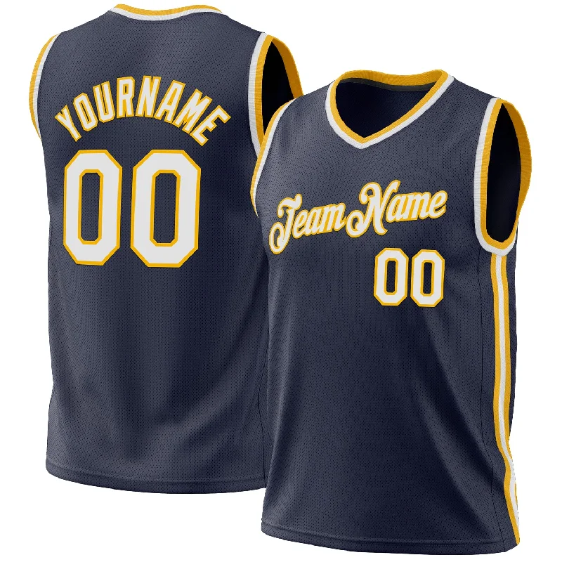 Basketball Jersey for Practice-Custom Navy White-Gold Authentic Throwback Basketball Jersey