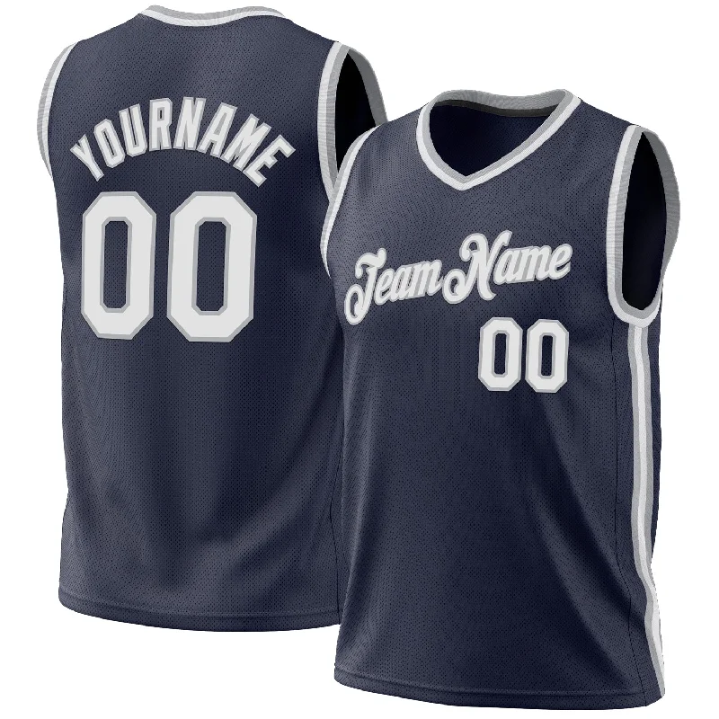 Cool Basketball Jersey-Custom Navy White-Gray Authentic Throwback Basketball Jersey