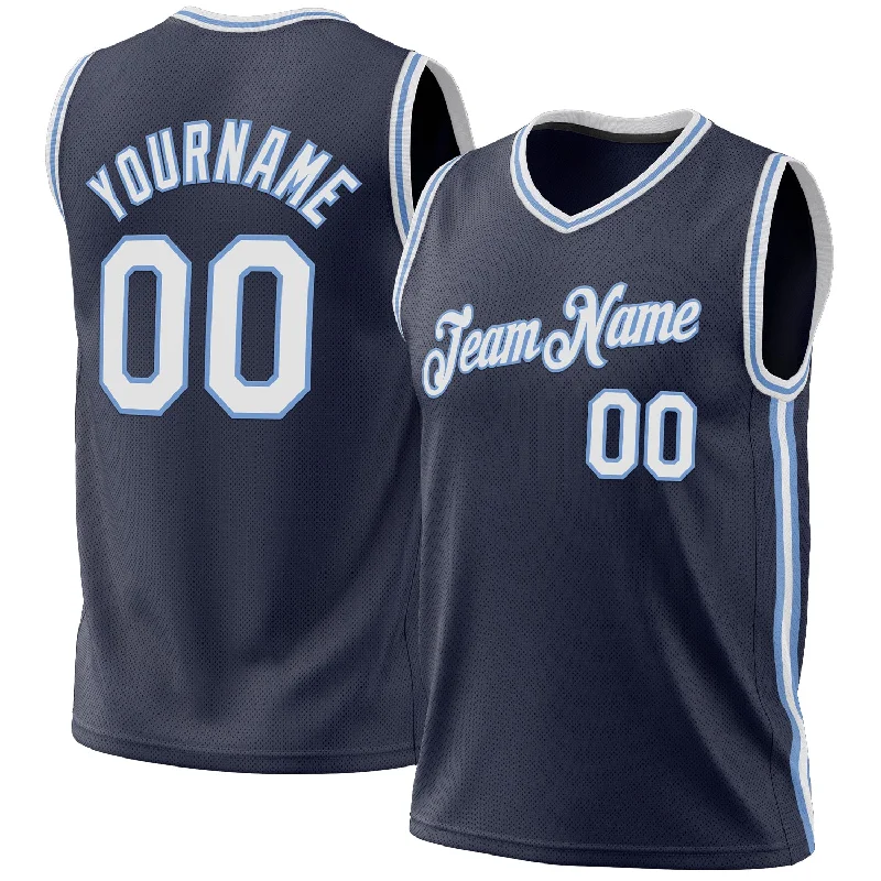 Basketball Jersey with Sport Design-Custom Navy White-Light Blue Authentic Throwback Basketball Jersey