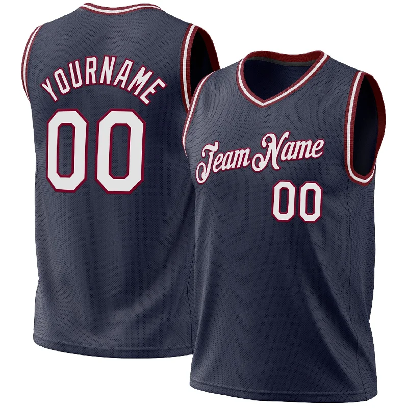 Basketball Jersey for Tournament Play-Custom Navy White-Maroon Authentic Throwback Basketball Jersey