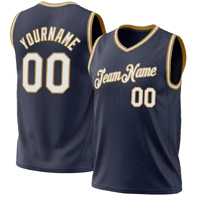 Personalized Basketball Jersey for Youth-Custom Navy White-Old Gold Authentic Throwback Basketball Jersey