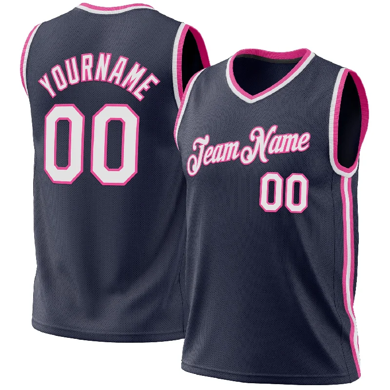 Basketball Jersey for Youth Teams-Custom Navy White-Pink Authentic Throwback Basketball Jersey