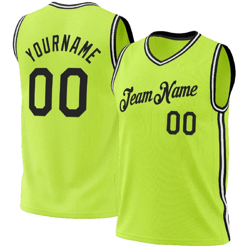 Basketball Jersey for Adult League-Custom Neon Green Black-White Authentic Throwback Basketball Jersey