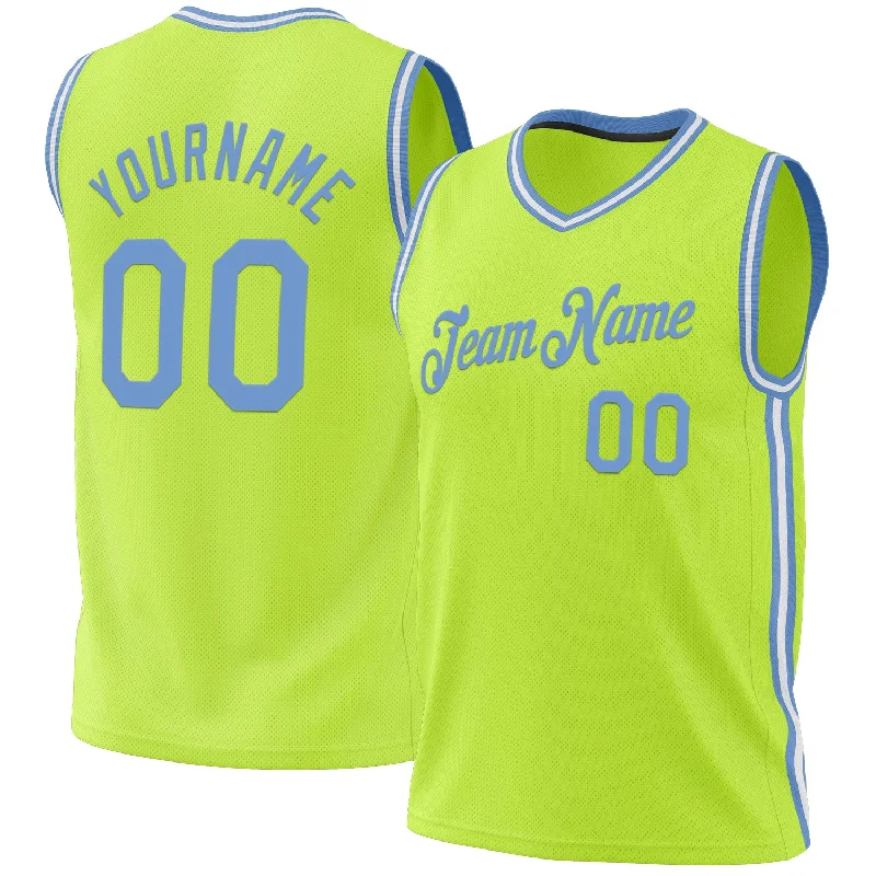 Best Basketball Jersey-Custom Neon Green Light Blue-White Authentic Throwback Basketball Jersey