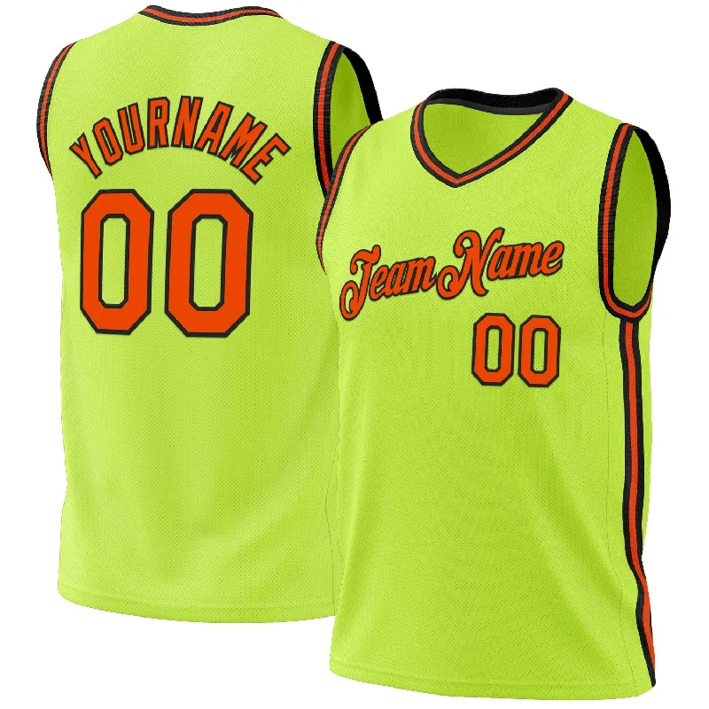 Basketball Jersey for Local Teams-Custom Neon Green Orange-Black Authentic Throwback Basketball Jersey