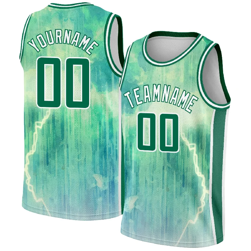 Custom Basketball Jersey for Special Occasions-Custom Pea Green Kelly Green-White Abstract Watercolor Monsoon Authentic City Edition Basketball Jersey