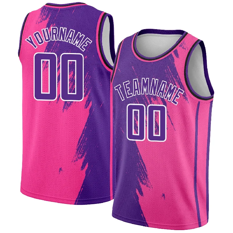 Personalized Basketball Jersey for Tournament-Custom Pink Purple-White Abstract Brush Splash Authentic City Edition Basketball Jersey