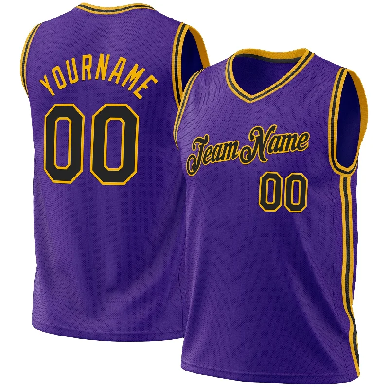 Custom Basketball Jersey with Bold Prints-Custom Purple Black-Gold Authentic Throwback Basketball Jersey