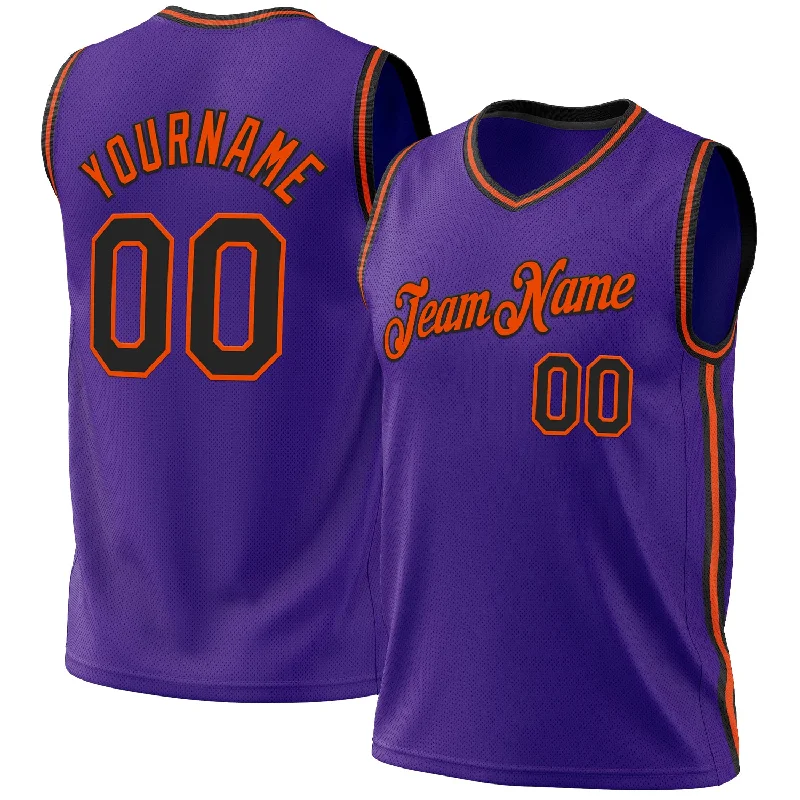 Basketball Jersey with Comfort Fit-Custom Purple Black-Orange Authentic Throwback Basketball Jersey