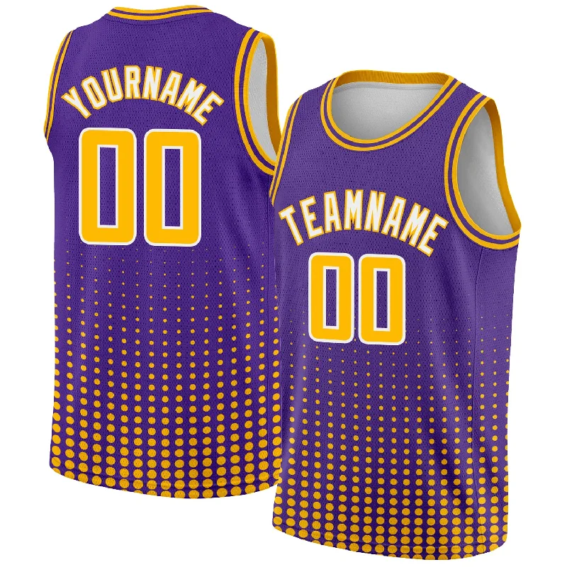 Basketball Jersey with Logo-Custom Purple Gold-White Halftone Authentic City Edition Basketball Jersey