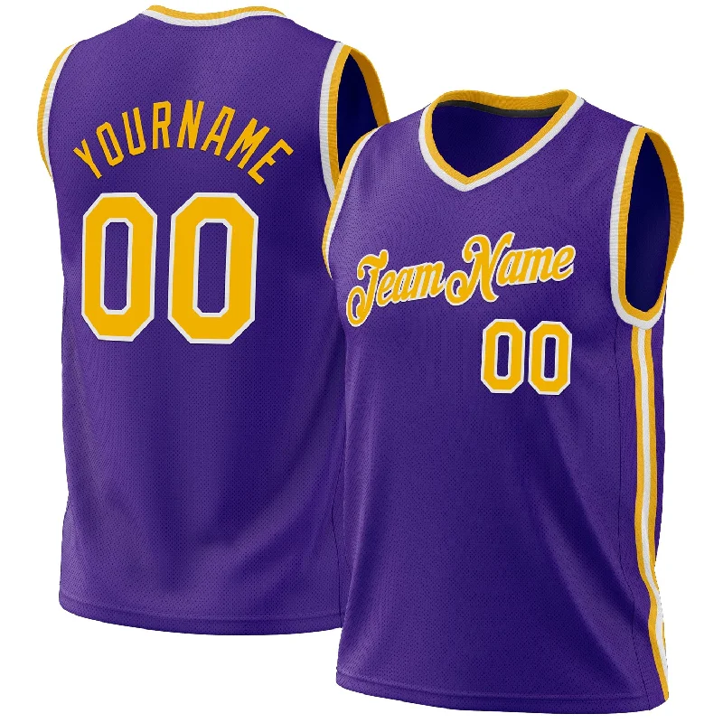 Basketball Jersey for Local Teams-Custom Purple Gold-White Authentic Throwback Basketball Jersey