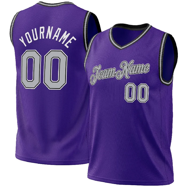 Custom Basketball Jersey with Player Details-Custom Purple Gray-Black Authentic Throwback Basketball Jersey