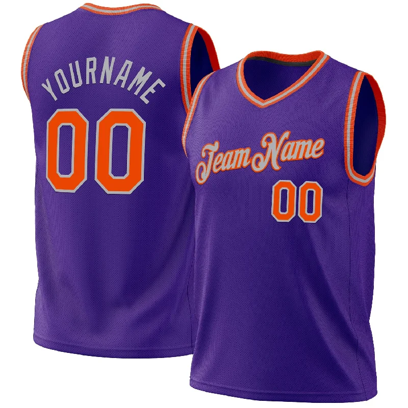 Basketball Jersey for Community Events-Custom Purple Orange-Gray Authentic Throwback Basketball Jersey