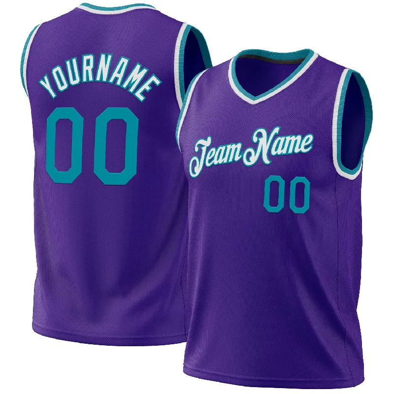 Personalized Basketball Jersey for Men-Custom Purple Teal-White Authentic Throwback Basketball Jersey