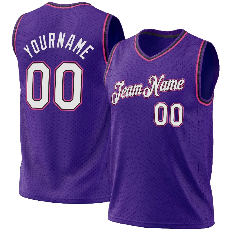 Basketball Jersey with Button Front-Custom Purple Black-Pink Authentic Throwback Basketball Jersey