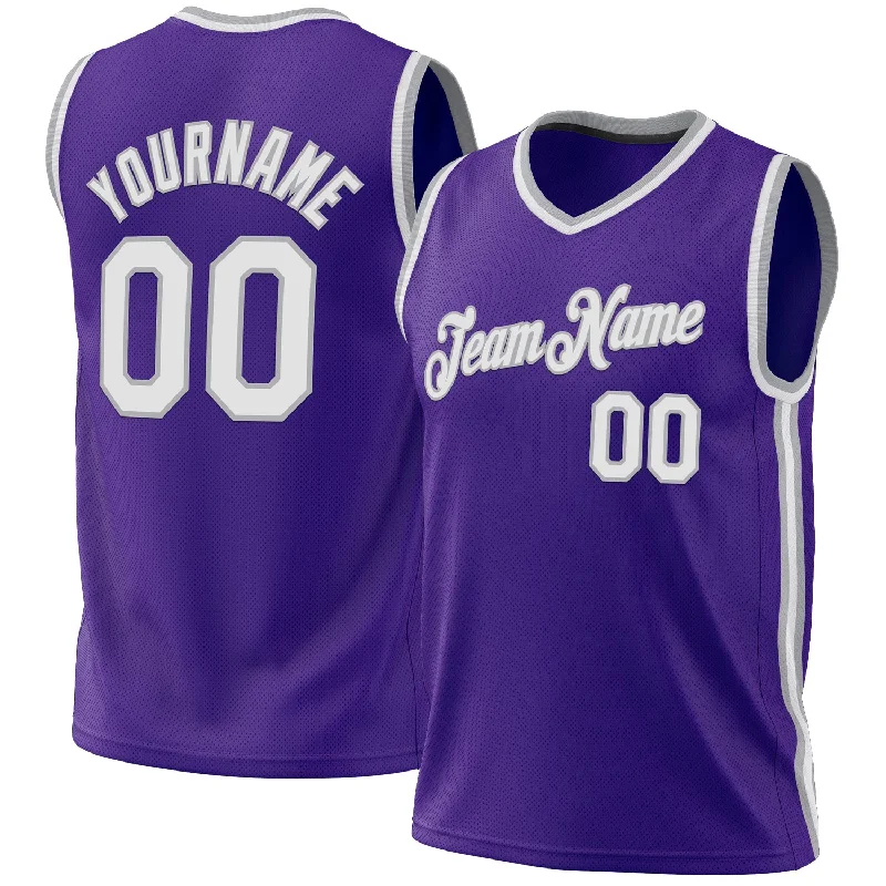 Basketball Jersey for Club Events-Custom Purple White-Gray Authentic Throwback Basketball Jersey