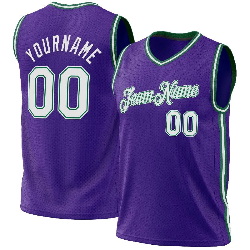 Basketball Jersey for School Sports-Custom Purple White-Kelly Green Authentic Throwback Basketball Jersey