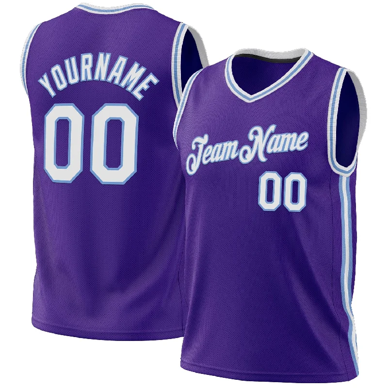 Custom Basketball Jersey with Mesh Panels-Custom Purple White-Light Blue Authentic Throwback Basketball Jersey