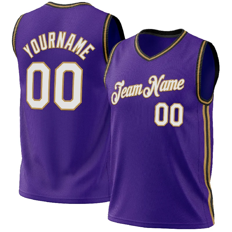 Basketball Jersey with Striped Sleeves-Custom Purple Old Gold-Black Authentic Throwback Basketball Jersey