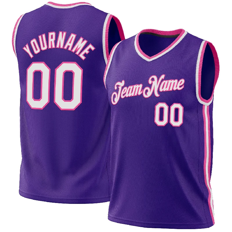 Wholesale Basketball Jersey-Custom Purple White-Pink Authentic Throwback Basketball Jersey