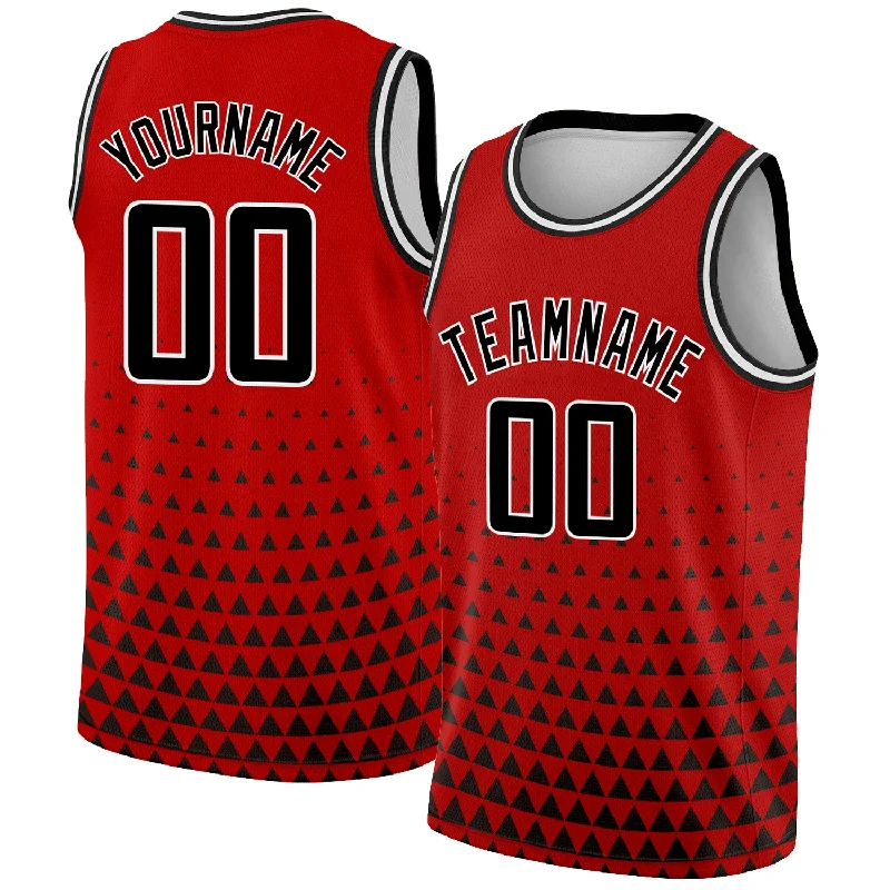 Basketball Jersey with Player Name-Custom Red Black-White Triangle Shapes Authentic City Edition Basketball Jersey