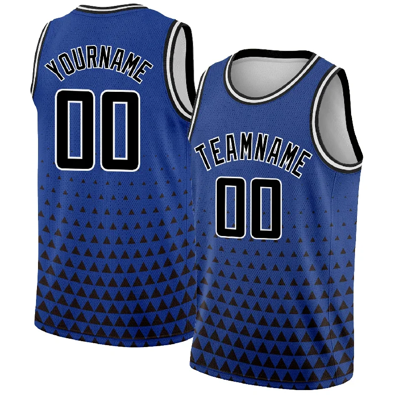 Custom Basketball Jersey with Name-Custom Royal Black-White Triangle Shapes Authentic City Edition Basketball Jersey