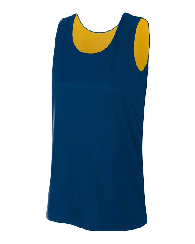 Basketball Jersey with Contrast Sleeves-A4 NW2375 Women's Reversible Jump Jersey - Navy Gold