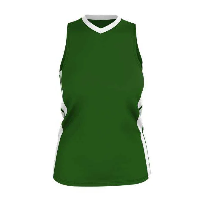 Basketball Jersey with Club Details-Alleson Athletic 538JW Womens Single Ply Basketball Jersey - Kelly White