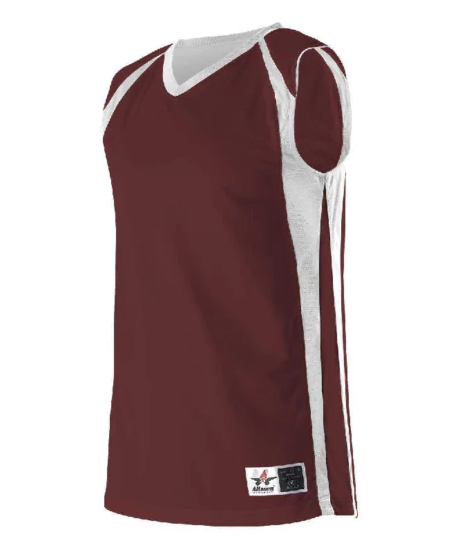 Basketball Jersey with Elastic Waist-Alleson Athletic 54MMR Men's Reversible Basketball Jersey - Maroon White