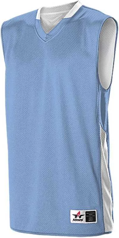 Basketball Jersey with V Neck-Alleson Athletic 589RSP Adult Single Ply Reversible Jersey - Columbia Blue White