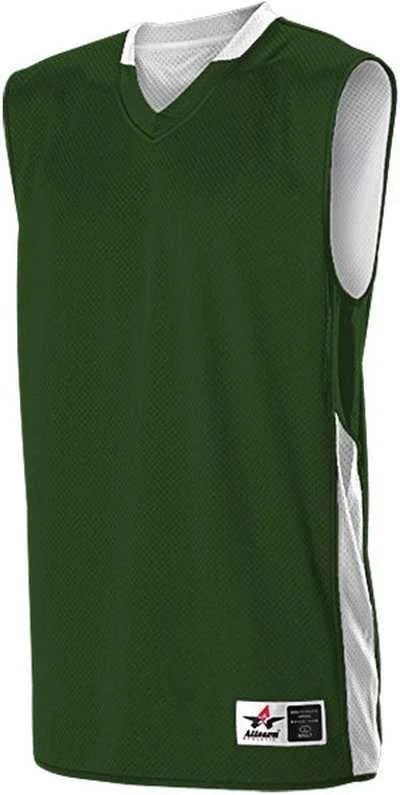 Basketball Jersey for Home Team-Alleson Athletic 589RSP Adult Single Ply Reversible Jersey - Dark Green White