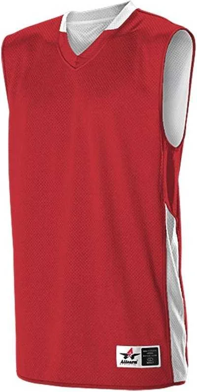 Basketball Jersey with Stretchable Fabric-Alleson Athletic 589RSP Adult Single Ply Reversible Jersey - Scarlet White