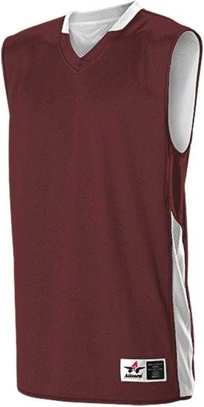 Basketball Jersey with Bold Stripes-Alleson Athletic 589RSPY Youth Single Ply Reversible Jersey - Maroon White