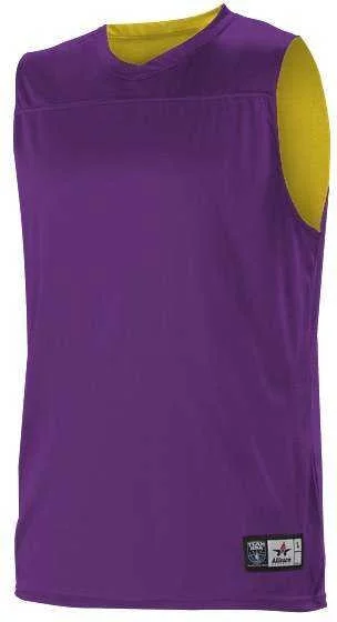 Basketball Jersey with Patch-Alleson Athletic A105BA Adult NBA Blank Reversible Game Jersey - Purple Gold