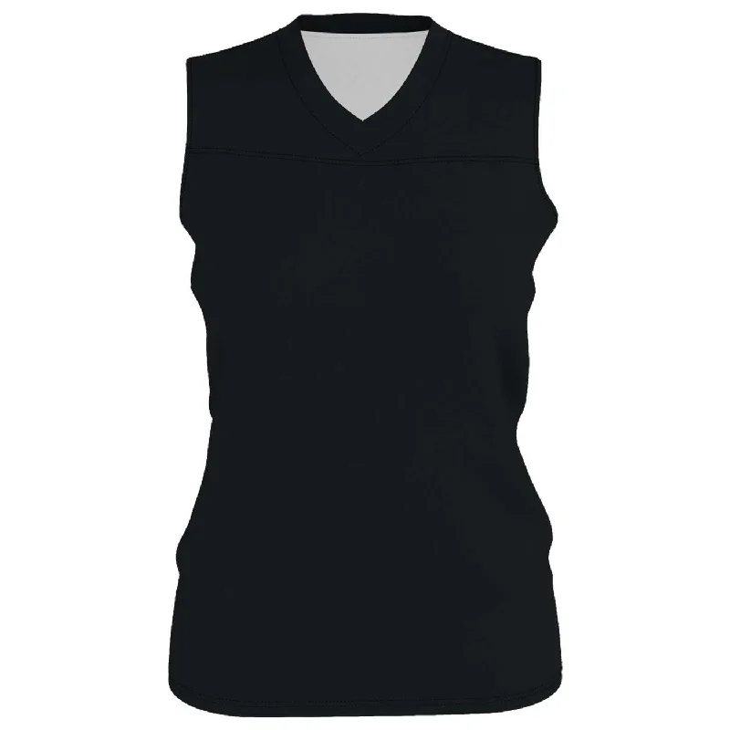 Basketball Jersey with Mesh Design-Alleson Athletic A105BG Girl's Blank Reversible WNBA Racerback Jersey - Black White