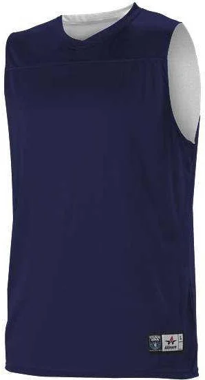 Basketball Jersey with Numbered Sleeves-Alleson Athletic A105BY Youth NBA Blank Reversible Game Jersey - Navy White