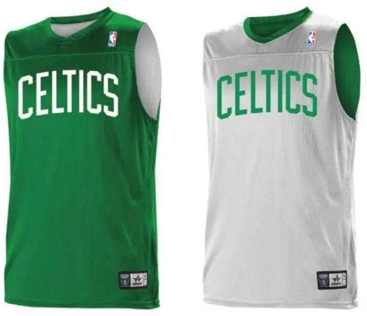 Basketball Jersey with Contrast Sleeves-Alleson Athletic A105LA Adult NBA Logo Reversible Game Jersey - Boston Celtics