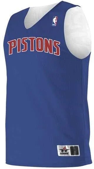 Basketball Jersey with Player Name-Alleson Athletic A115LA Adult NBA Logo'd Reversible Jersey - Royal White Detroit Pistons