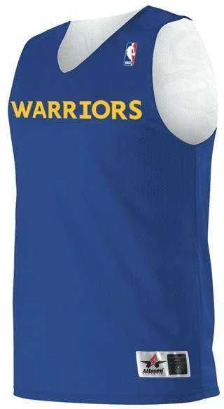 Basketball Jersey with Button Front-Alleson Athletic A115LA Adult NBA Logo'd Reversible Jersey - Royal White Golden State Warriors