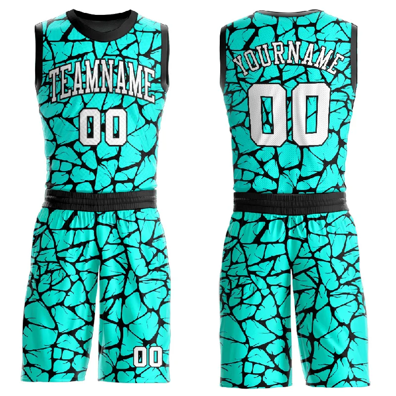 Basketball Jersey for Home Uniforms-Custom Aqua White-Black Round Neck Sublimation Basketball Suit Jersey