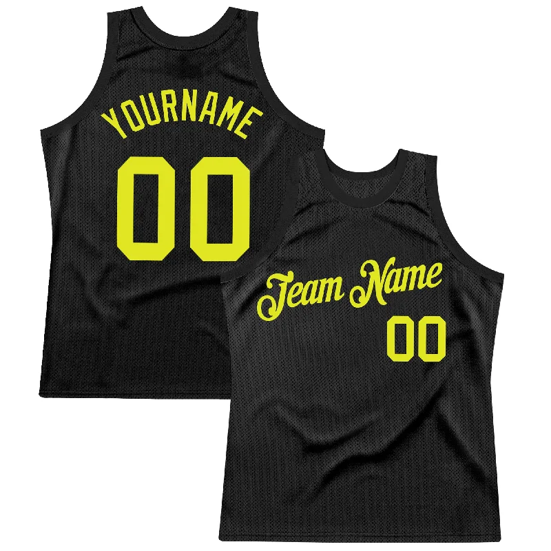 Basketball Jersey for League Championship-Custom Black Neon Yellow Authentic Throwback Basketball Jersey