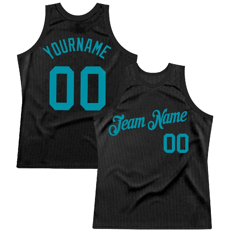 Basketball Jersey with Bold Patterns-Custom Black Teal Authentic Throwback Basketball Jersey