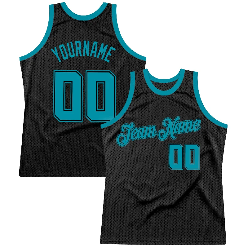 Basketball Jersey for Special Events-Custom Black Teal Authentic Throwback Basketball Jersey