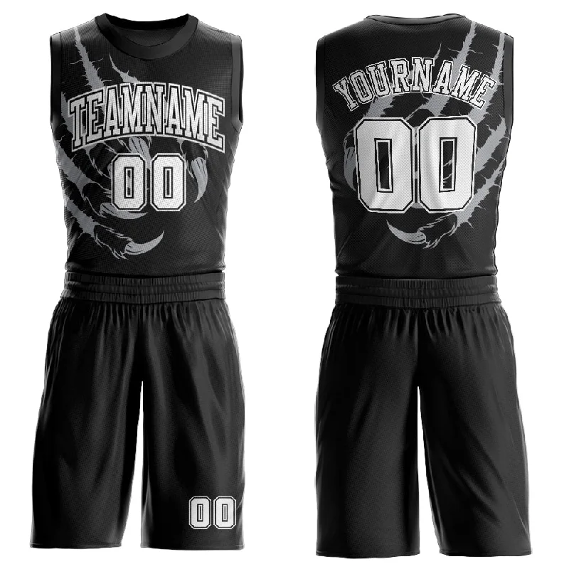 Basketball Jersey with Custom Sleeve Design-Custom Black White Animals Claws Round Neck Sublimation Basketball Suit Jersey