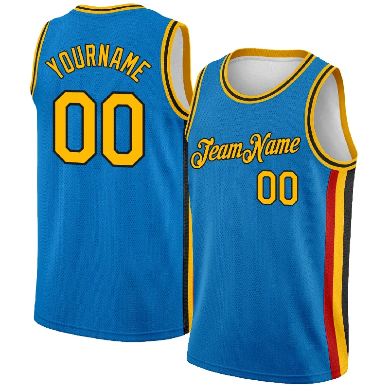 Basketball Jersey for Children-Custom Blue Gold-Black Side Stripes Authentic City Edition Basketball Jersey