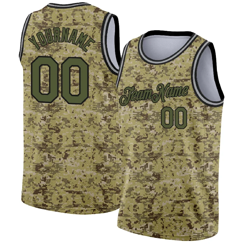 Custom Basketball Jersey for Teams and Fans-Custom Camo Olive-Black 3D Authentic Salute To Service Basketball Jersey