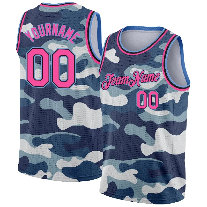 Basketball Jersey with Signature Design-Custom Camo Pink Black-Light Blue 3D Authentic Salute To Service Basketball Jersey