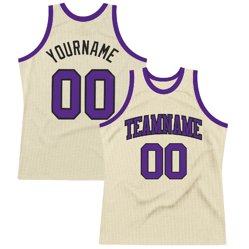 Basketball Jersey for Tournament Play-Custom Cream Purple-Black Authentic Throwback Basketball Jersey